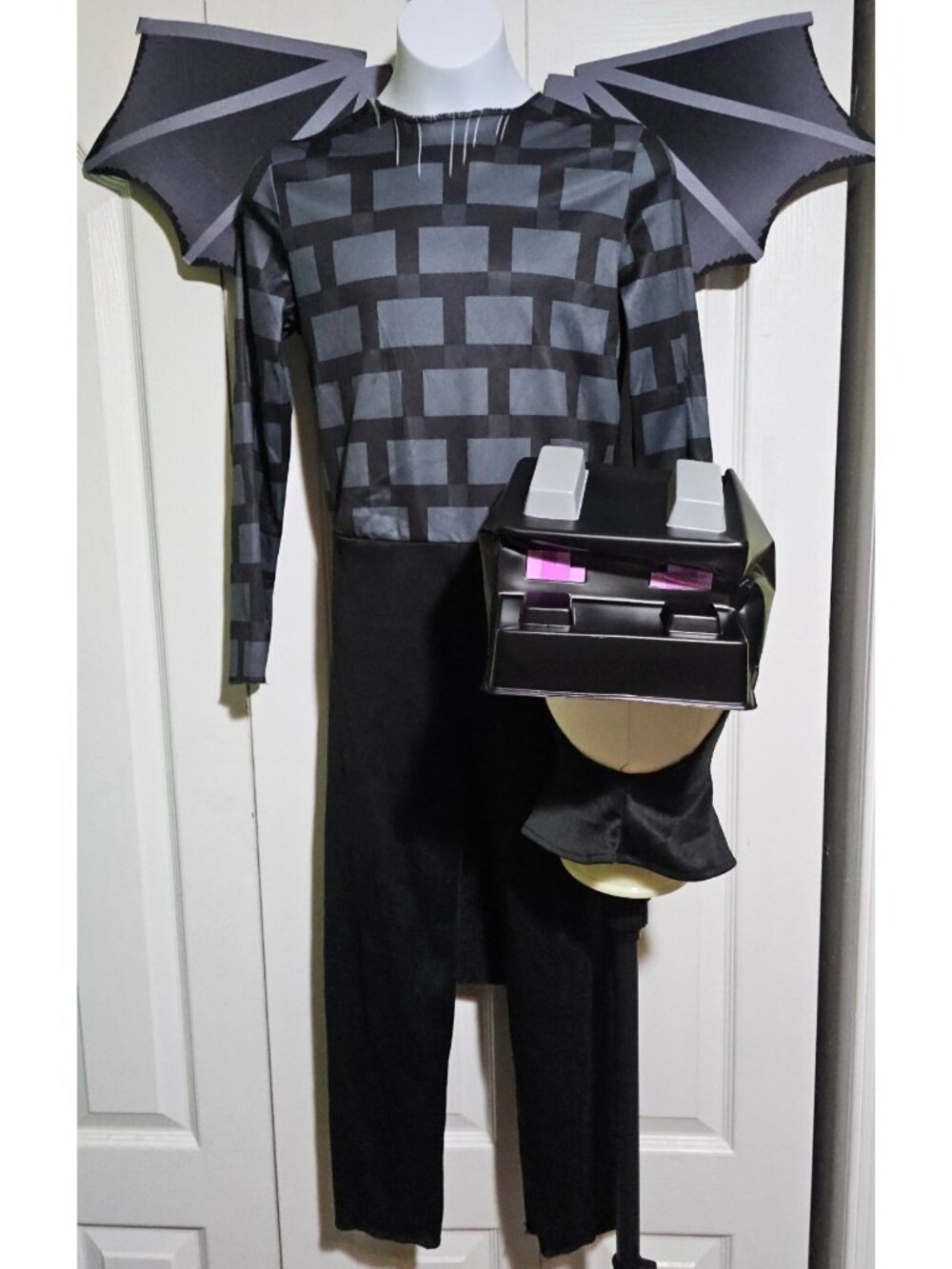 Minecraft Ender Dragon Kids Costume 7-8 Mask Wings Tail Halloween Gaming Damaged